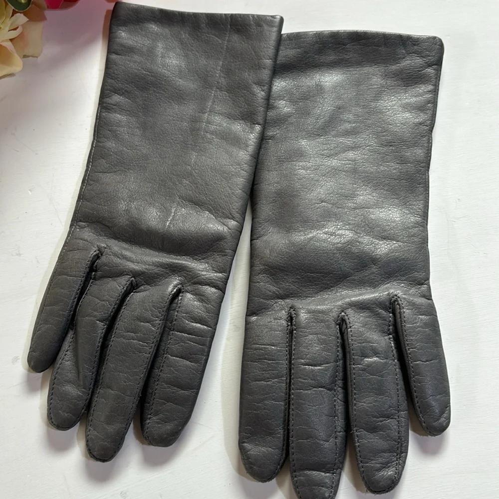 Fownes Women's Genuine Gray Leather Gloves Acrylic Lined - SIZE: 7 vintage